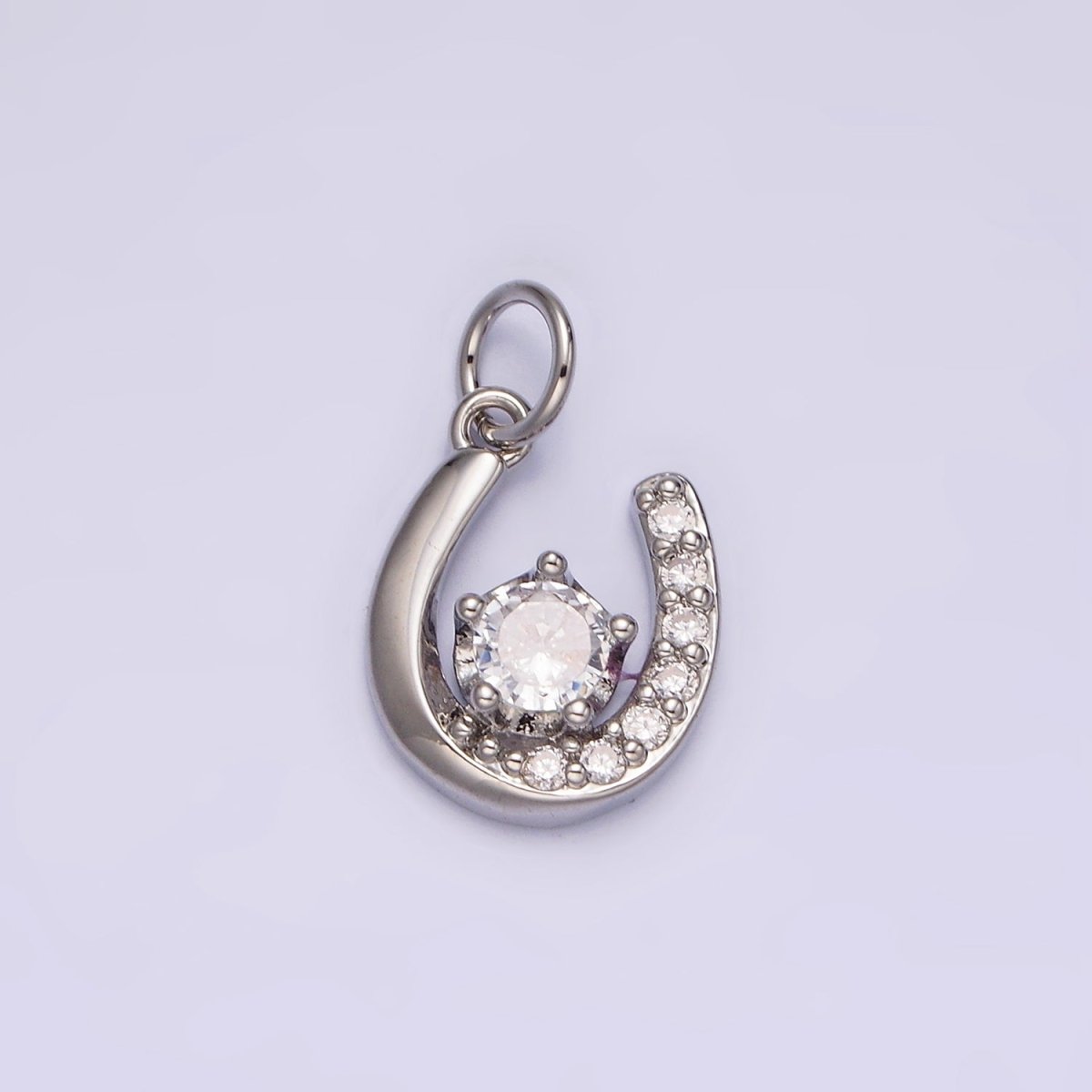 14K Gold Filled Clear, Red Green CZ Micro Paved Lucky U Horseshoe Charm in Gold & Silver | AC835 - AC840