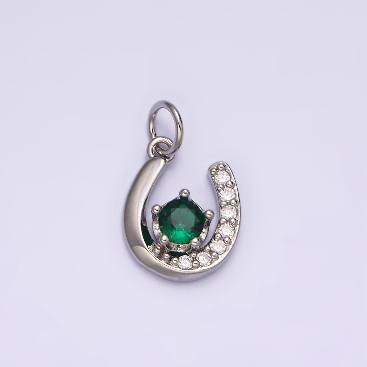 14K Gold Filled Clear, Red Green CZ Micro Paved Lucky U Horseshoe Charm in Gold & Silver | AC835 - AC840