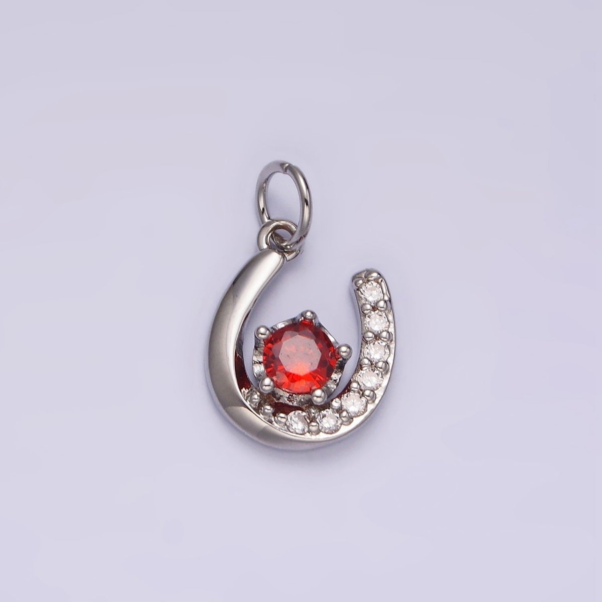 14K Gold Filled Clear, Red Green CZ Micro Paved Lucky U Horseshoe Charm in Gold & Silver | AC835 - AC840