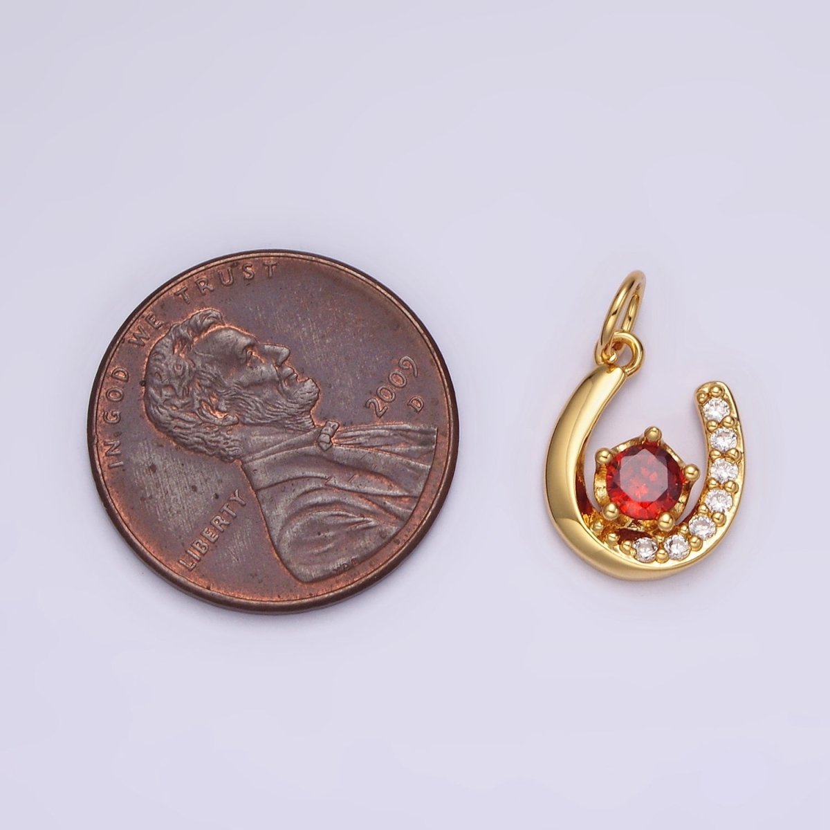 14K Gold Filled Clear, Red Green CZ Micro Paved Lucky U Horseshoe Charm in Gold & Silver | AC835 - AC840