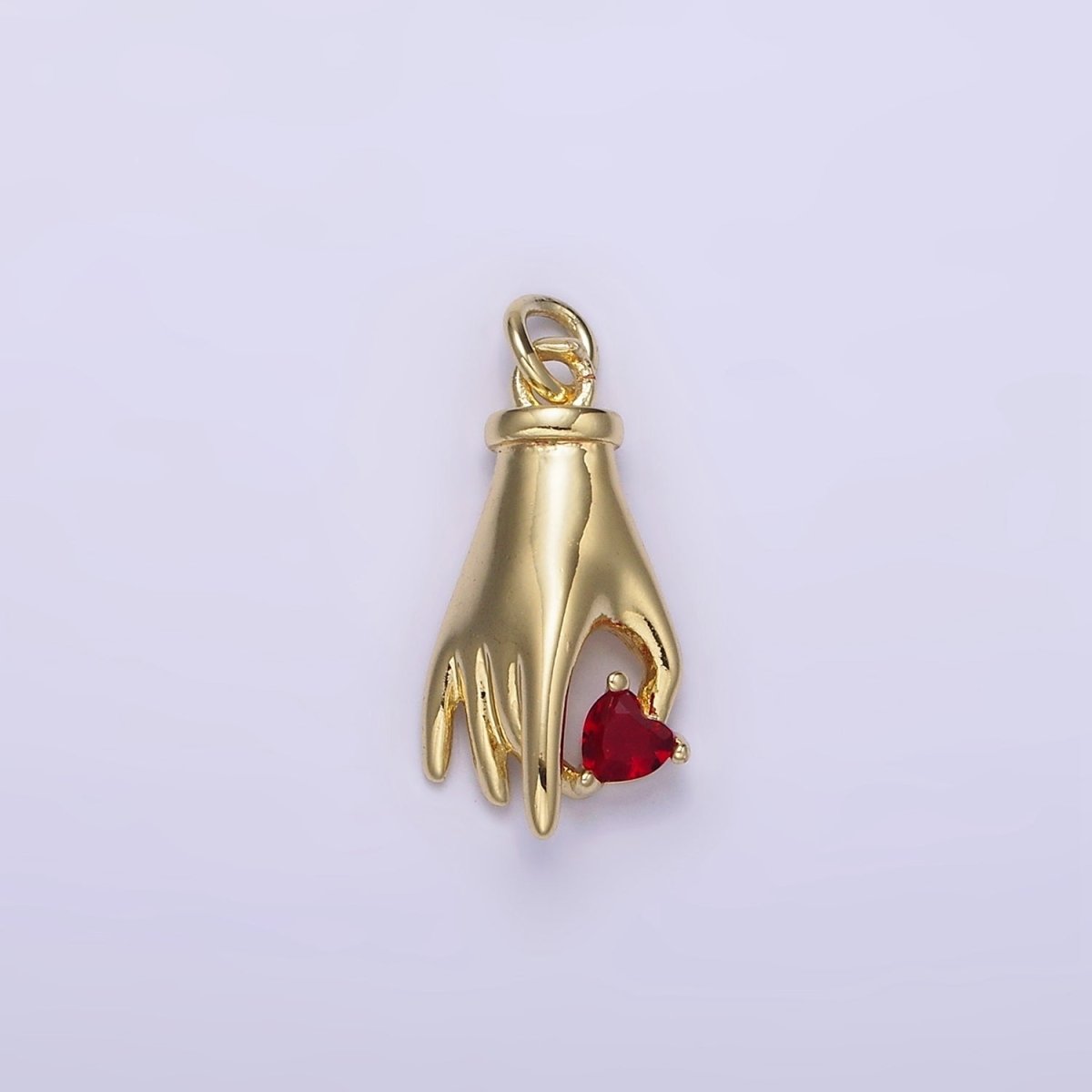 14K Gold Filled Clear, Red Heart Holding Hand Gesture Charm | AG202 AG203