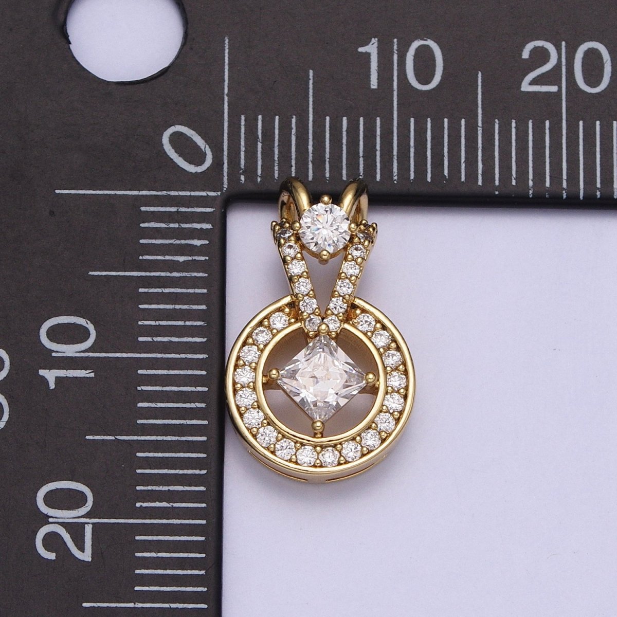14K Gold Filled Clear Rhombus Round Double Bail Micro Paved CZ Geometric Pendant | AA038 - DLUXCA