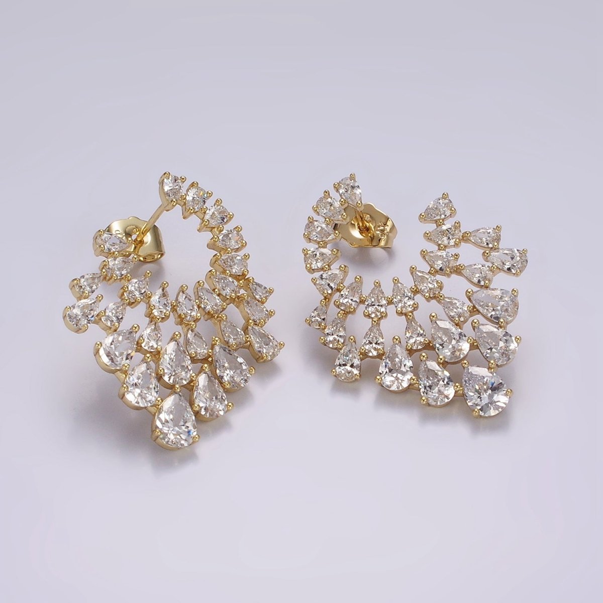 14K Gold Filled Clear Teardrop CZ Circular Drop Stud Earrings Set | AE401 - DLUXCA