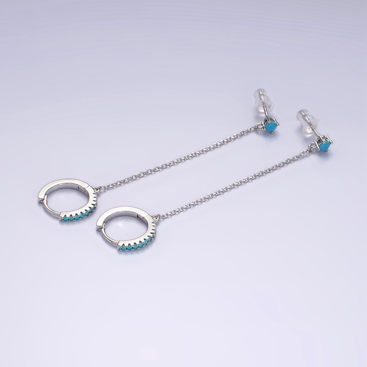 14K Gold Filled Clear, Turquoise, Black, Green, Pink Micro Paved CZ Huggie Chain Link Stud Earrings in Gold & Silver | AE118, AE936