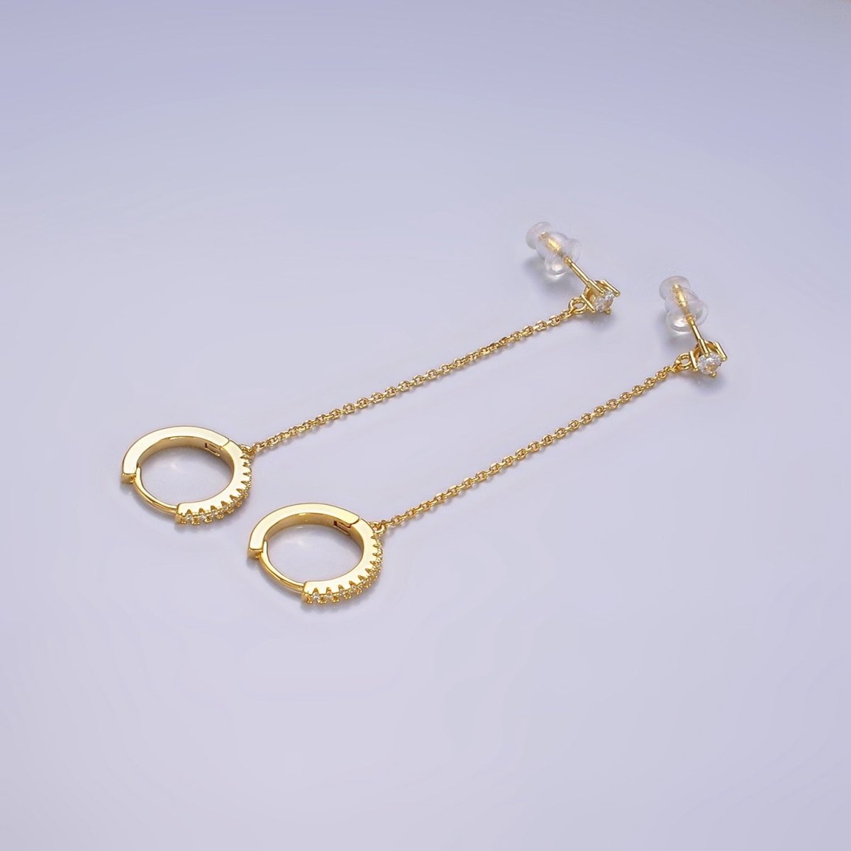 14K Gold Filled Clear, Turquoise, Black, Green, Pink Micro Paved CZ Huggie Chain Link Stud Earrings in Gold & Silver | AE118, AE936