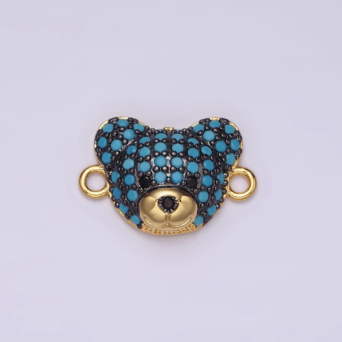 14K Gold Filled Clear, Turquoise Micro Paved CZ Teddy Bear Animal Connector in Gold & Silver | G257 - G258