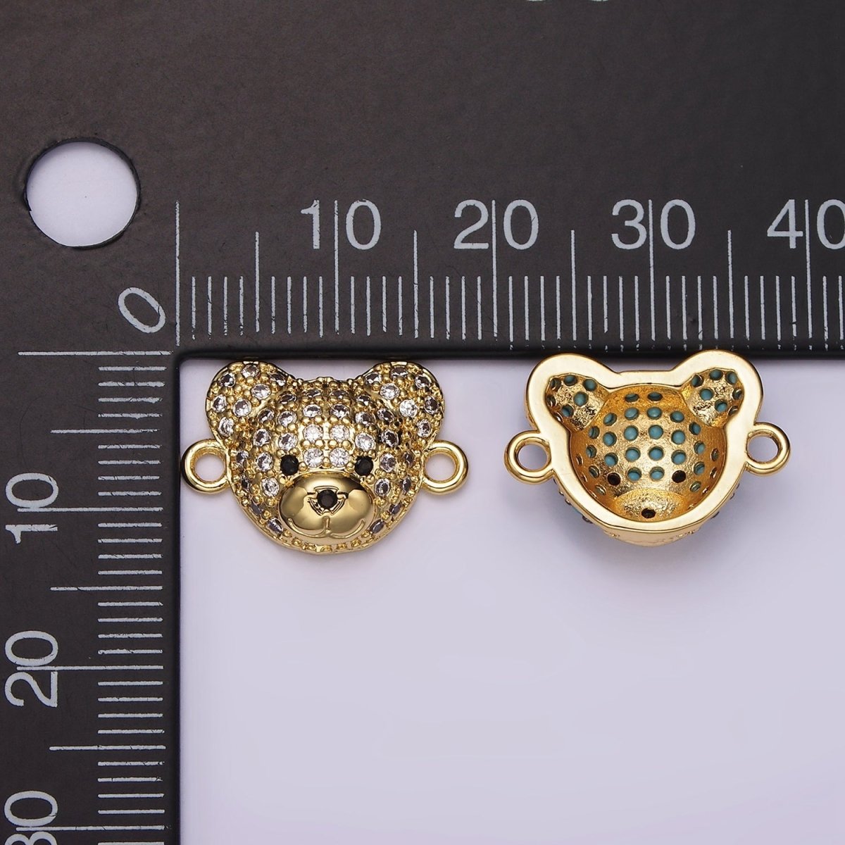 14K Gold Filled Clear, Turquoise Micro Paved CZ Teddy Bear Animal Connector in Gold & Silver | G257 - G258