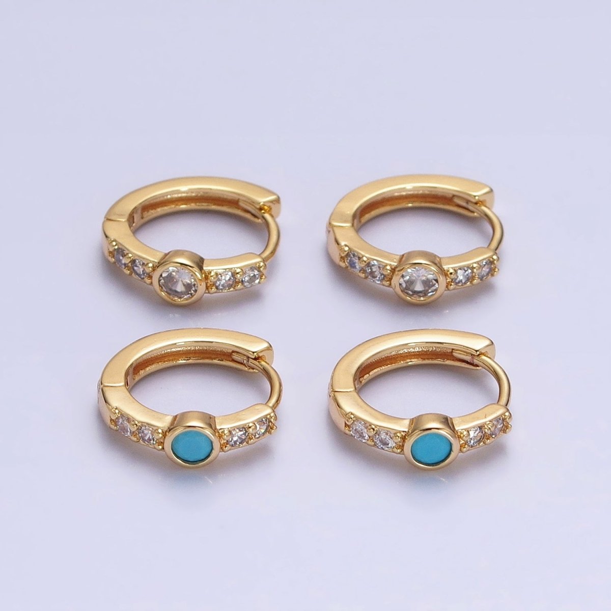 14K Gold Filled Clear, Turquoise Round Micro Paved CZ 13mm Cartilage Huggie Earrings in Gold & Silver | AB904 AB907 AB648 AE774