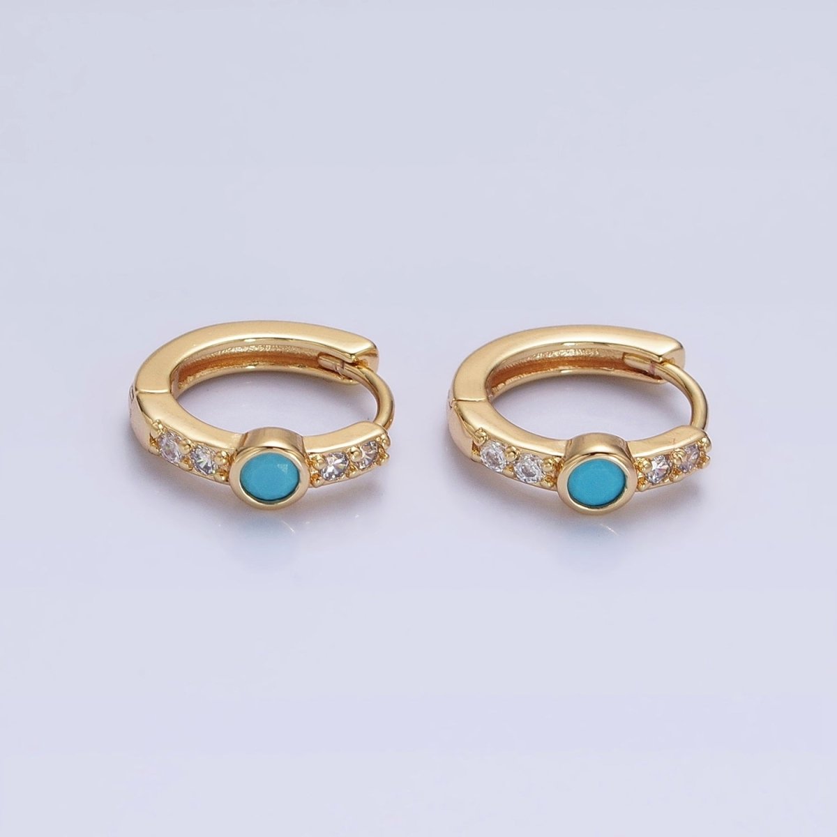 14K Gold Filled Clear, Turquoise Round Micro Paved CZ 13mm Cartilage Huggie Earrings in Gold & Silver | AB904 AB907 AB648 AE774