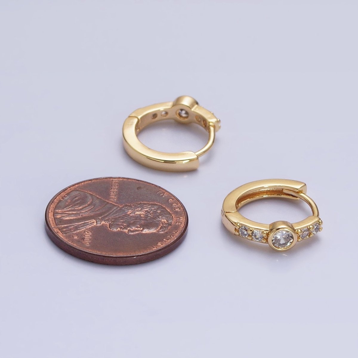 14K Gold Filled Clear, Turquoise Round Micro Paved CZ 13mm Cartilage Huggie Earrings in Gold & Silver | AB904 AB907 AB648 AE774