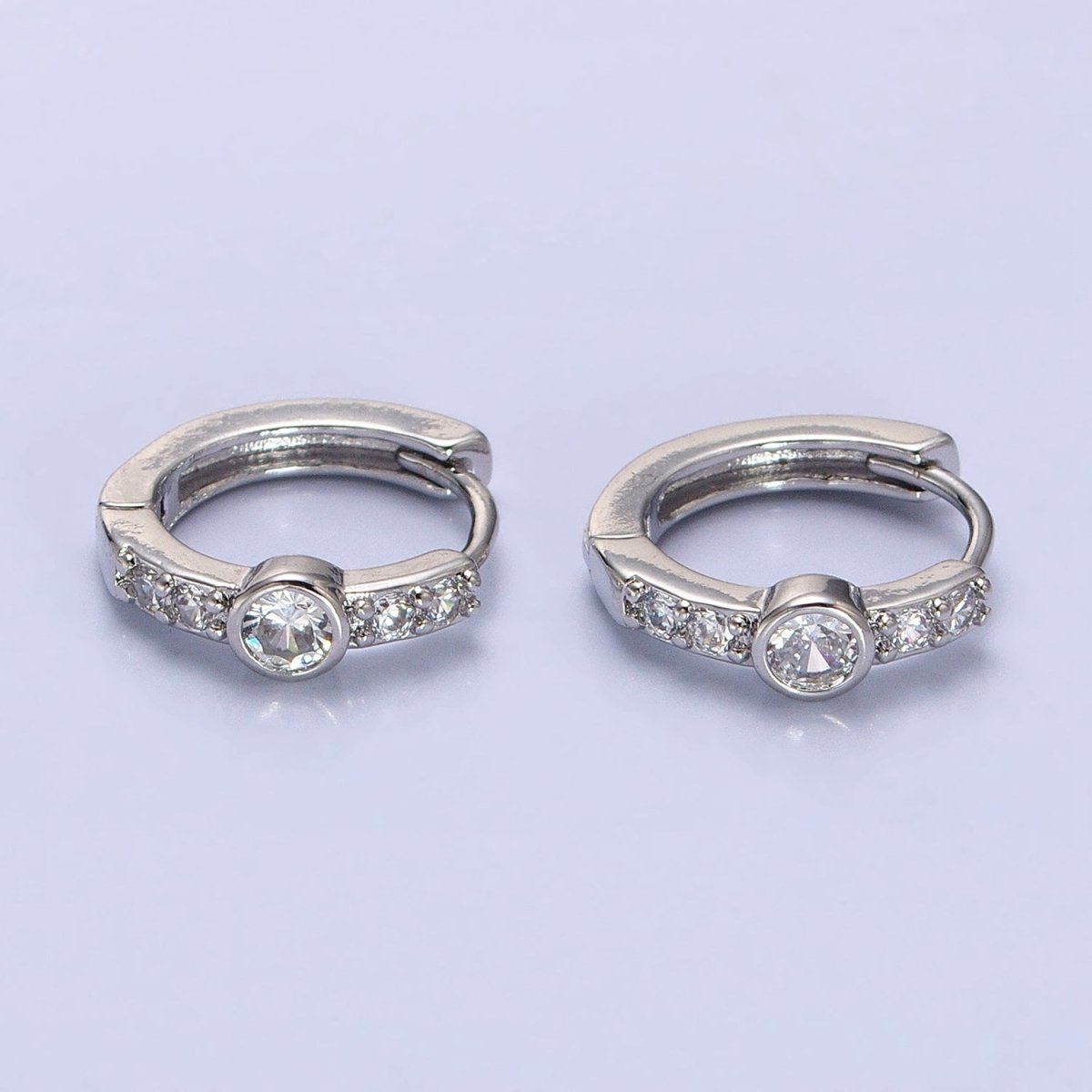 14K Gold Filled Clear, Turquoise Round Micro Paved CZ 13mm Cartilage Huggie Earrings in Gold & Silver | AB904 AB907 AB648 AE774