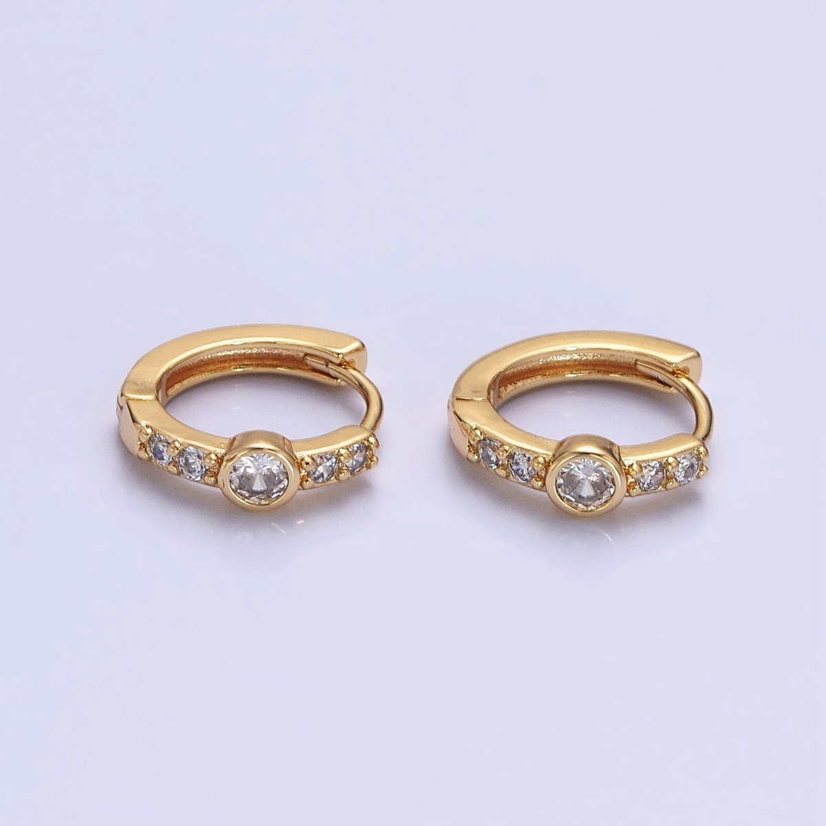 14K Gold Filled Clear, Turquoise Round Micro Paved CZ 13mm Cartilage Huggie Earrings in Gold & Silver | AB904 AB907 AB648 AE774