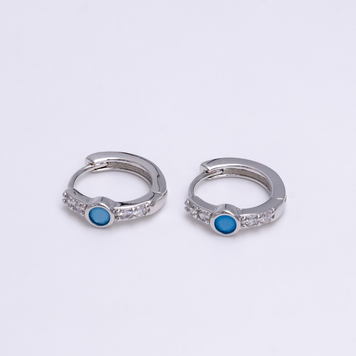 14K Gold Filled Clear, Turquoise Round Micro Paved CZ 13mm Cartilage Huggie Earrings in Gold & Silver | AB904 AB907 AB648 AE774