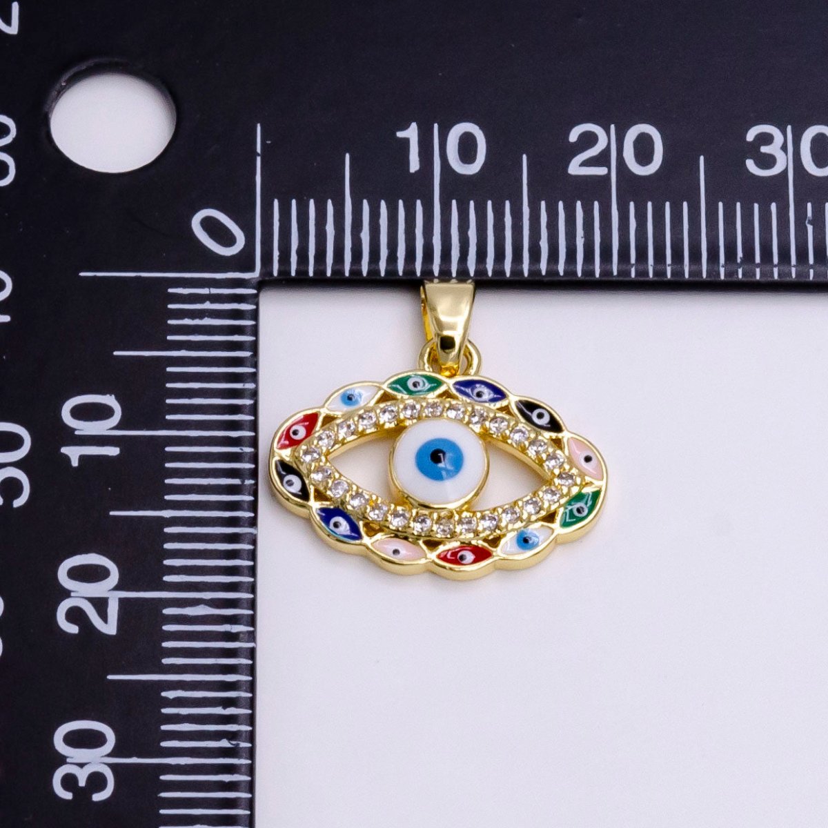 14K Gold Filled Colorful Multi Evil Eye Micro Paved CZ Enamel Lined Open Pendant | N1464 - DLUXCA