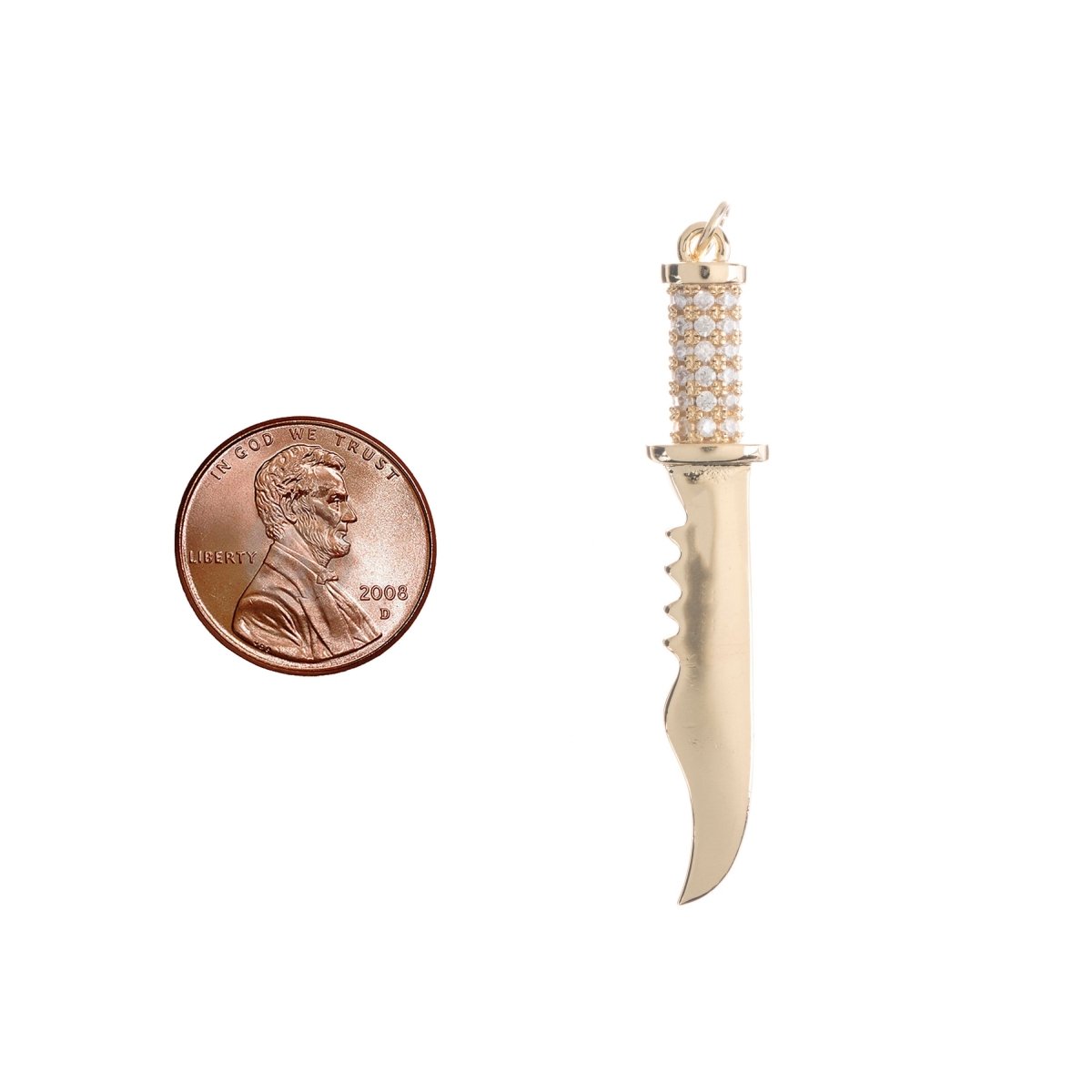 14K Gold Filled Combat Military Knife Charm Pendant Cz Cubic Zircon w/ Bails Findings for Earring Necklace Jewelry Making Supplies H-797 - DLUXCA