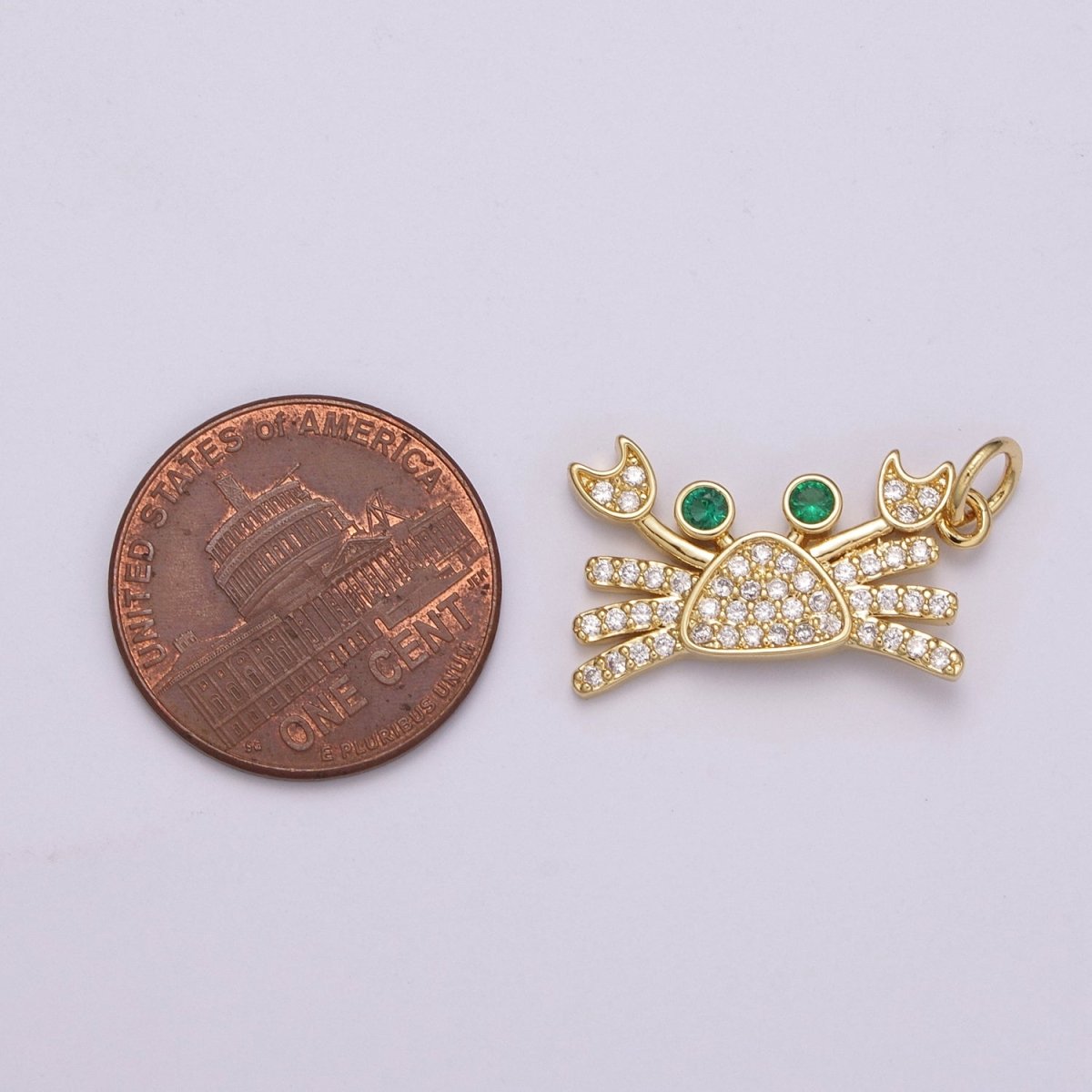 14K Gold Filled Crab Pendant Charm With CZ Stones For Ocean Jewelry Making Crafting Supplies, M-814
