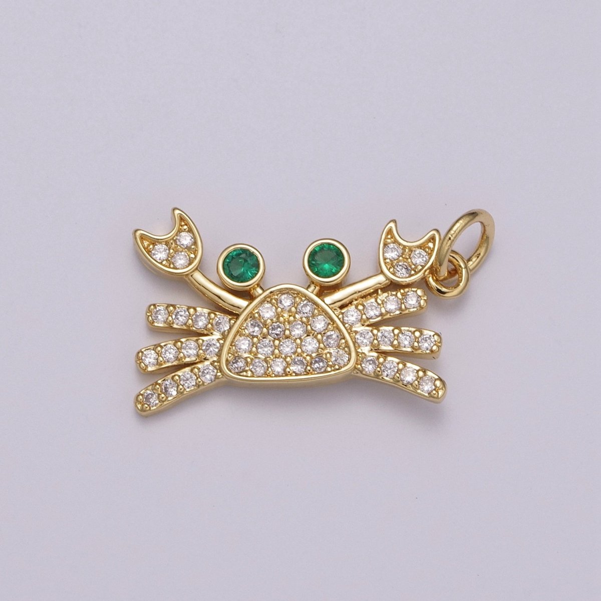 14K Gold Filled Crab Pendant Charm With CZ Stones For Ocean Jewelry Making Crafting Supplies, M-814