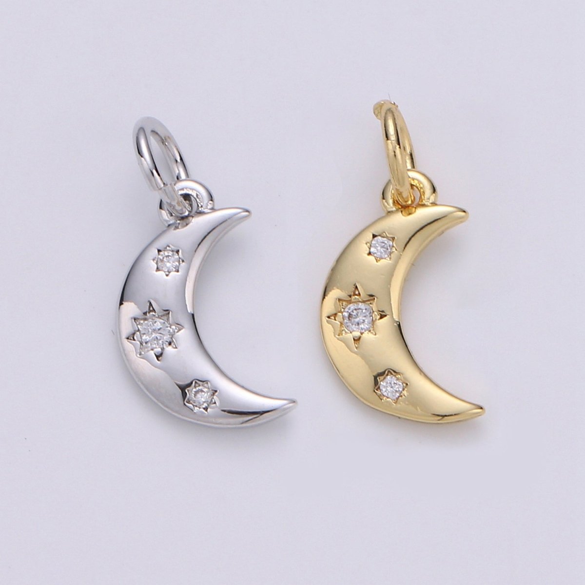 14k Gold Filled Crescent Moon Charm CZ Micro Pave, Crescent Moon Pendant, Crescent Moon Bracelet, Cubic Zirconia Charm Silver Crescent Charm D-132 D-133