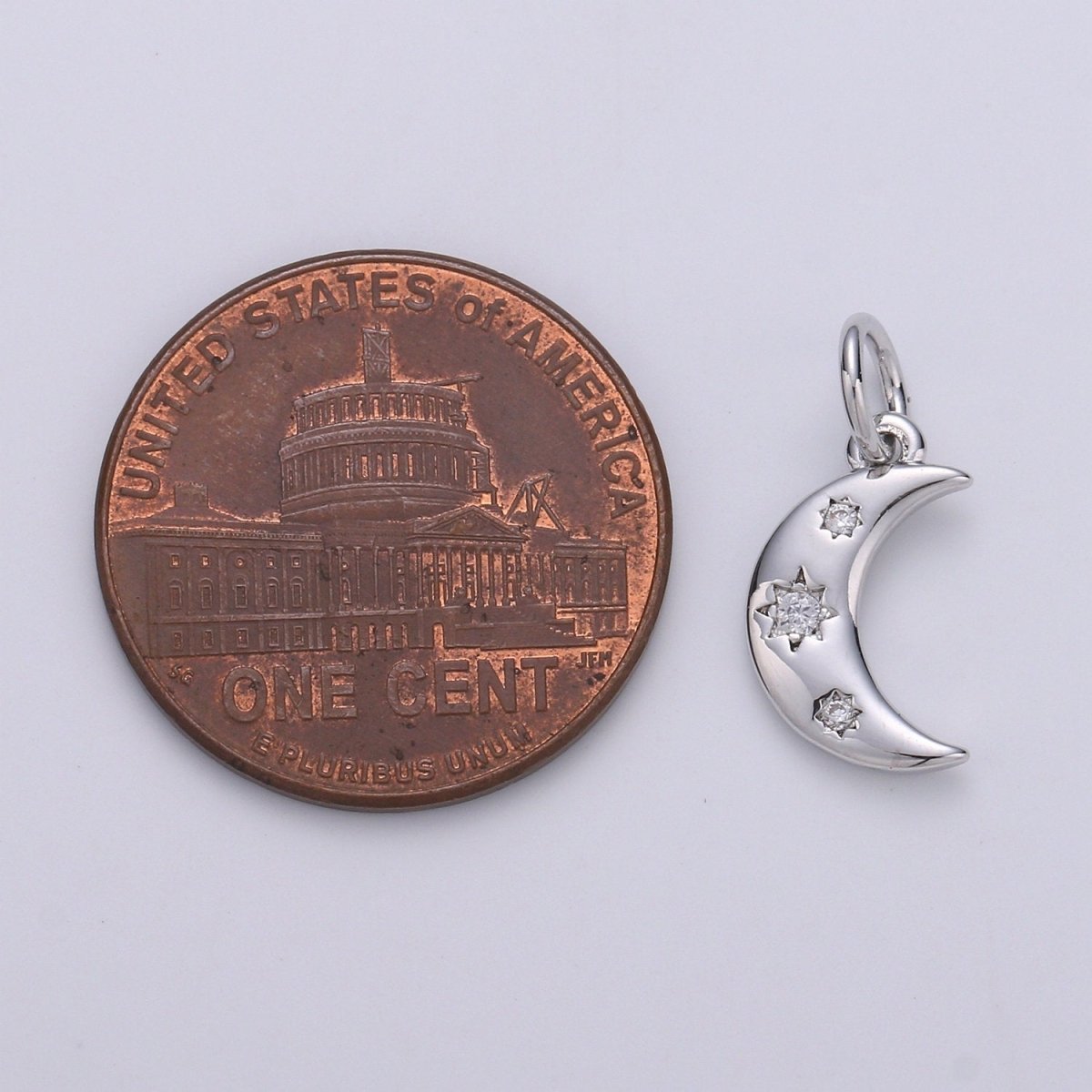 14k Gold Filled Crescent Moon Charm CZ Micro Pave, Crescent Moon Pendant, Crescent Moon Bracelet, Cubic Zirconia Charm Silver Crescent Charm D-132 D-133