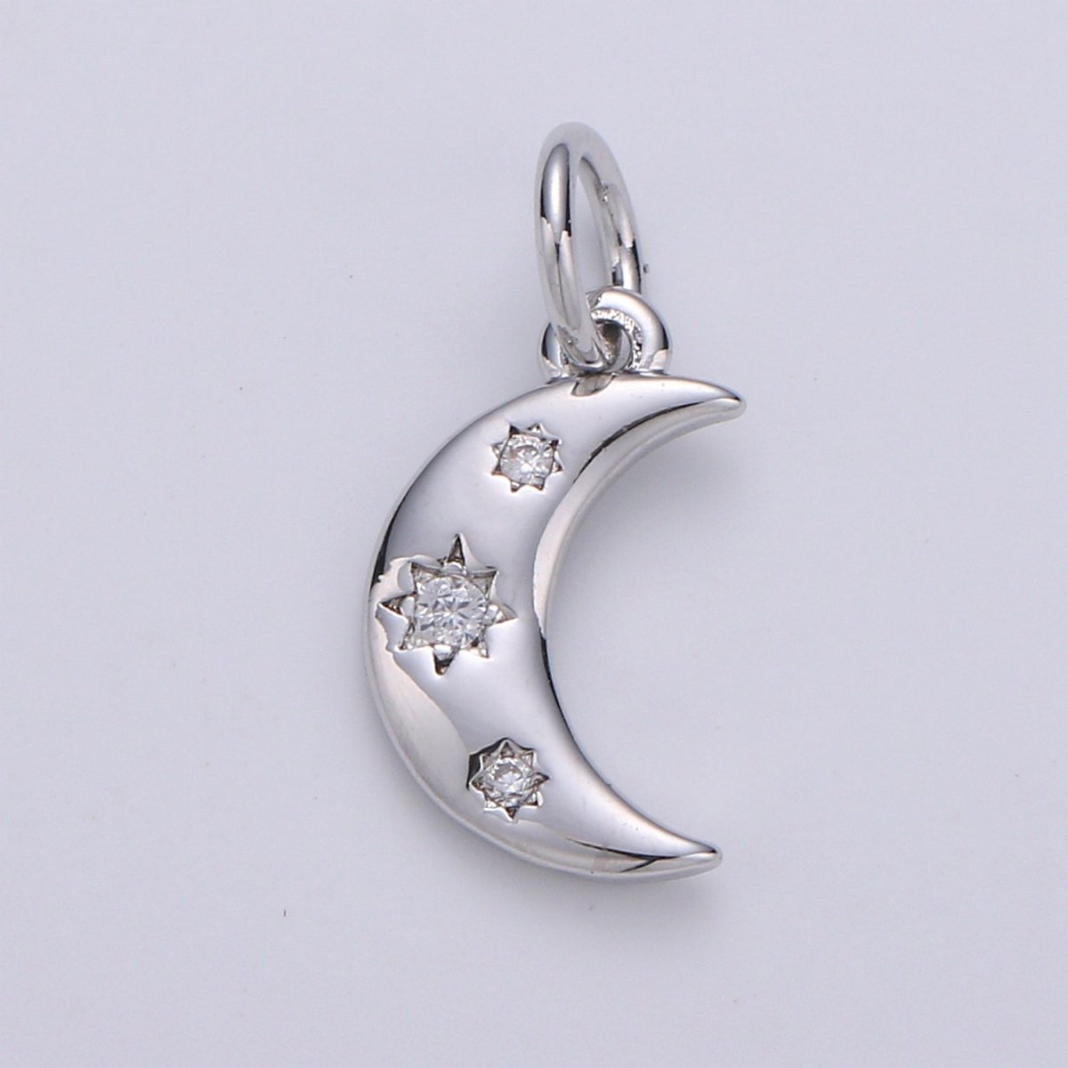 14k Gold Filled Crescent Moon Charm CZ Micro Pave, Crescent Moon Pendant, Crescent Moon Bracelet, Cubic Zirconia Charm Silver Crescent Charm D-132 D-133