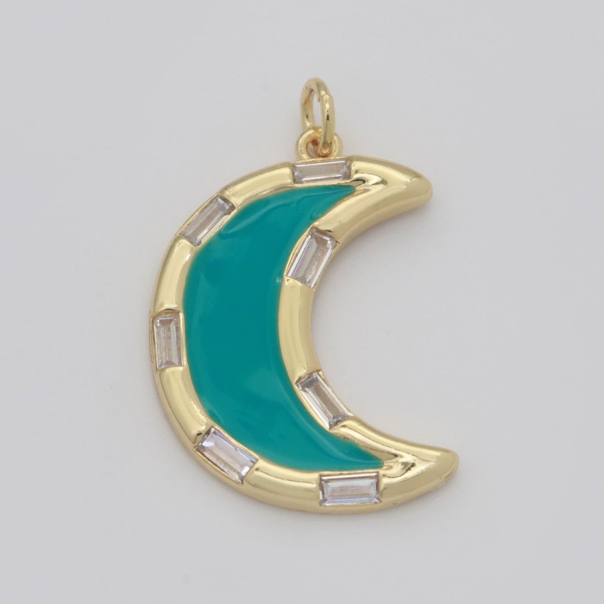 14k Gold Filled Crescent Moon Charm CZ Micro Pave, Enamel Moon Pendant, Celestial Jewelry Cubic Zirconia Charm Bracelet Necklace Earring M-627 - M-636