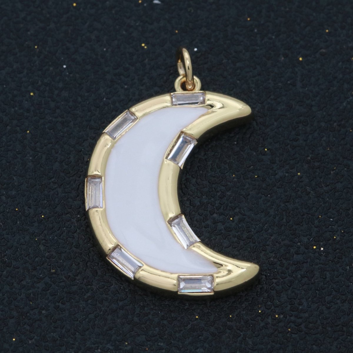 14k Gold Filled Crescent Moon Charm CZ Micro Pave, Enamel Moon Pendant, Celestial Jewelry Cubic Zirconia Charm Bracelet Necklace Earring M-627 - M-636
