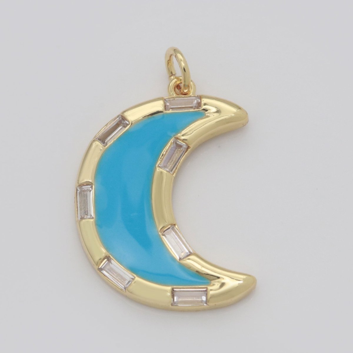 14k Gold Filled Crescent Moon Charm CZ Micro Pave, Enamel Moon Pendant, Celestial Jewelry Cubic Zirconia Charm Bracelet Necklace Earring M-627 - M-636