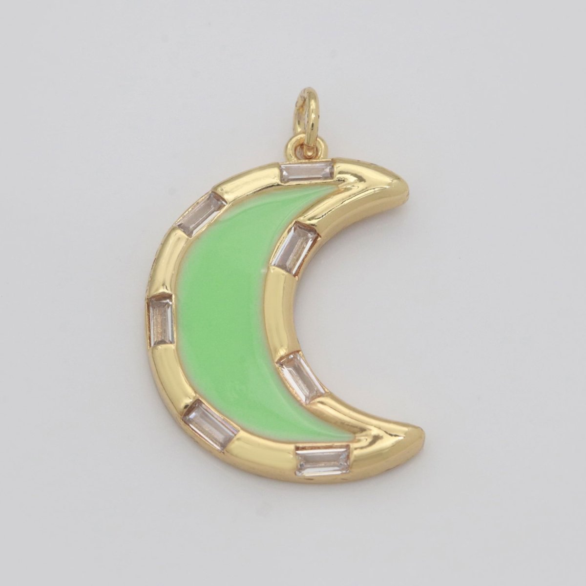 14k Gold Filled Crescent Moon Charm CZ Micro Pave, Enamel Moon Pendant, Celestial Jewelry Cubic Zirconia Charm Bracelet Necklace Earring M-627 - M-636