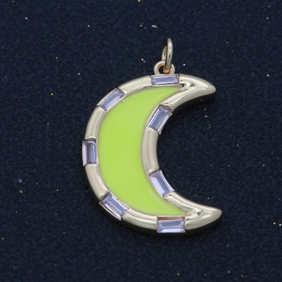 14k Gold Filled Crescent Moon Charm CZ Micro Pave, Enamel Moon Pendant, Celestial Jewelry Cubic Zirconia Charm Bracelet Necklace Earring M-627 - M-636