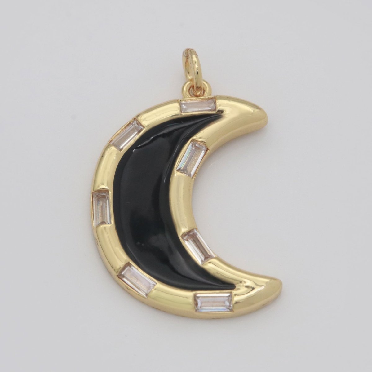 14k Gold Filled Crescent Moon Charm CZ Micro Pave, Enamel Moon Pendant, Celestial Jewelry Cubic Zirconia Charm Bracelet Necklace Earring M-627 - M-636