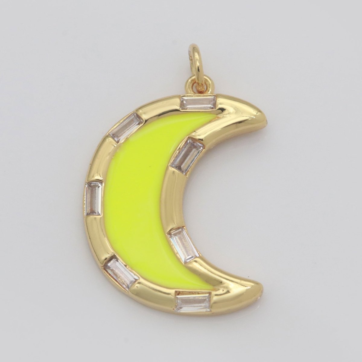 14k Gold Filled Crescent Moon Charm CZ Micro Pave, Enamel Moon Pendant, Celestial Jewelry Cubic Zirconia Charm Bracelet Necklace Earring M-627 - M-636