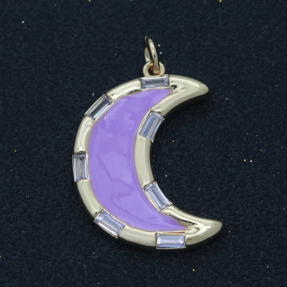14k Gold Filled Crescent Moon Charm CZ Micro Pave, Enamel Moon Pendant, Celestial Jewelry Cubic Zirconia Charm Bracelet Necklace Earring M-627 - M-636