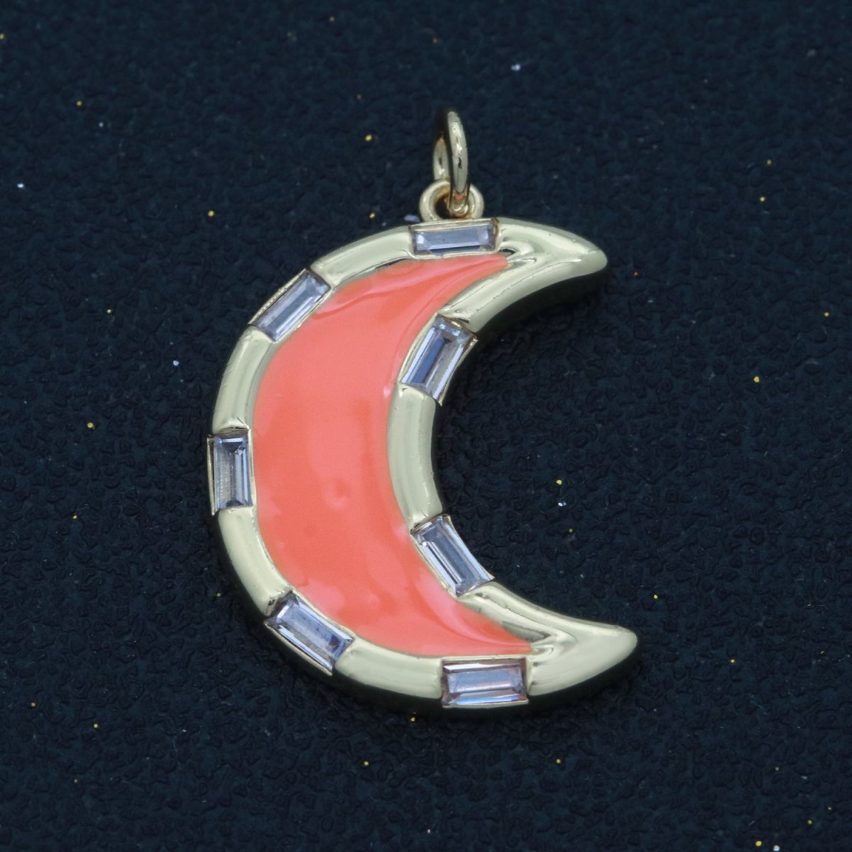 14k Gold Filled Crescent Moon Charm CZ Micro Pave, Enamel Moon Pendant, Celestial Jewelry Cubic Zirconia Charm Bracelet Necklace Earring M-627 - M-636