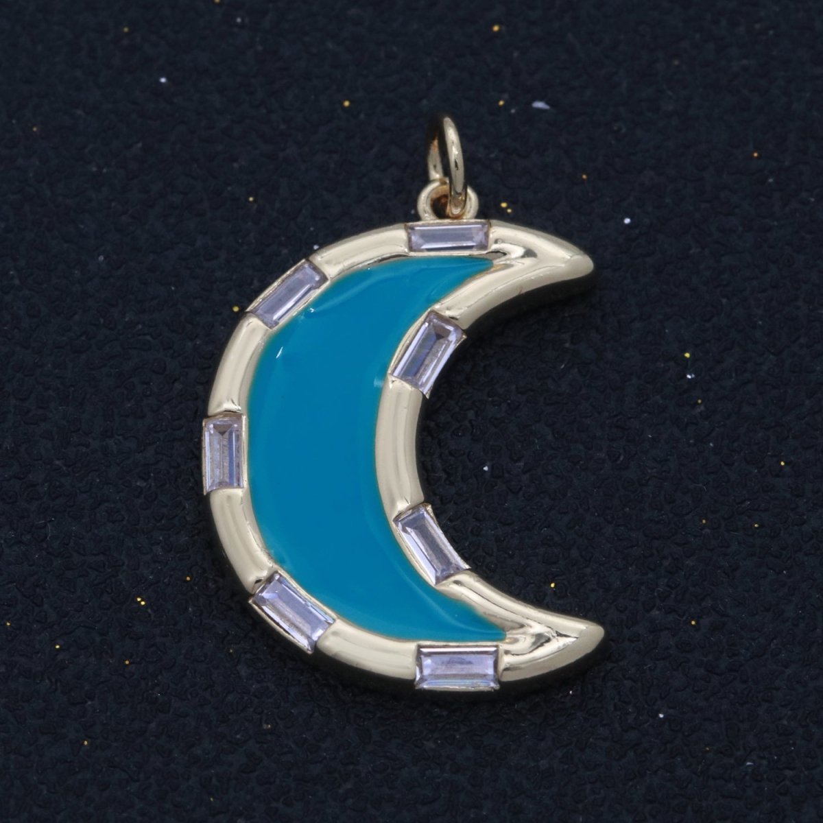 14k Gold Filled Crescent Moon Charm CZ Micro Pave, Enamel Moon Pendant, Celestial Jewelry Cubic Zirconia Charm Bracelet Necklace Earring M-627 - M-636