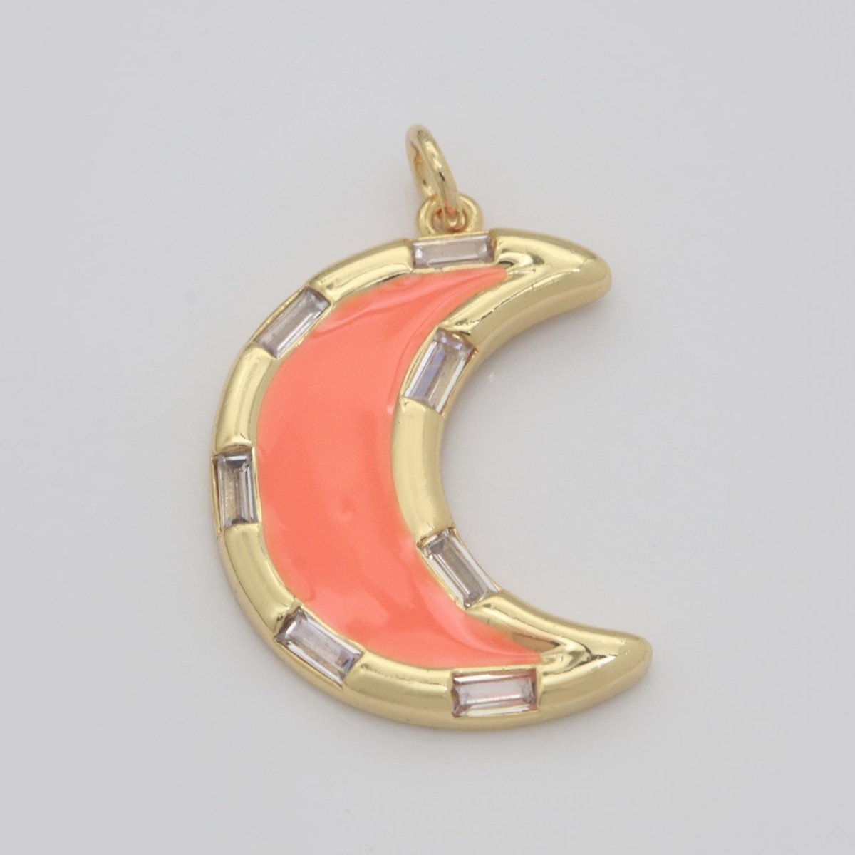 14k Gold Filled Crescent Moon Charm CZ Micro Pave, Enamel Moon Pendant, Celestial Jewelry Cubic Zirconia Charm Bracelet Necklace Earring M-627 - M-636