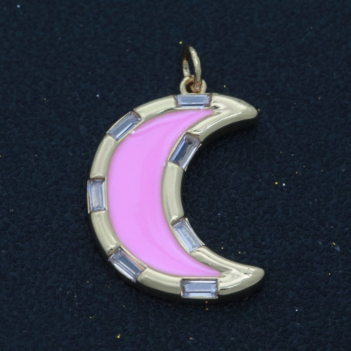 14k Gold Filled Crescent Moon Charm CZ Micro Pave, Enamel Moon Pendant, Celestial Jewelry Cubic Zirconia Charm Bracelet Necklace Earring M-627 - M-636