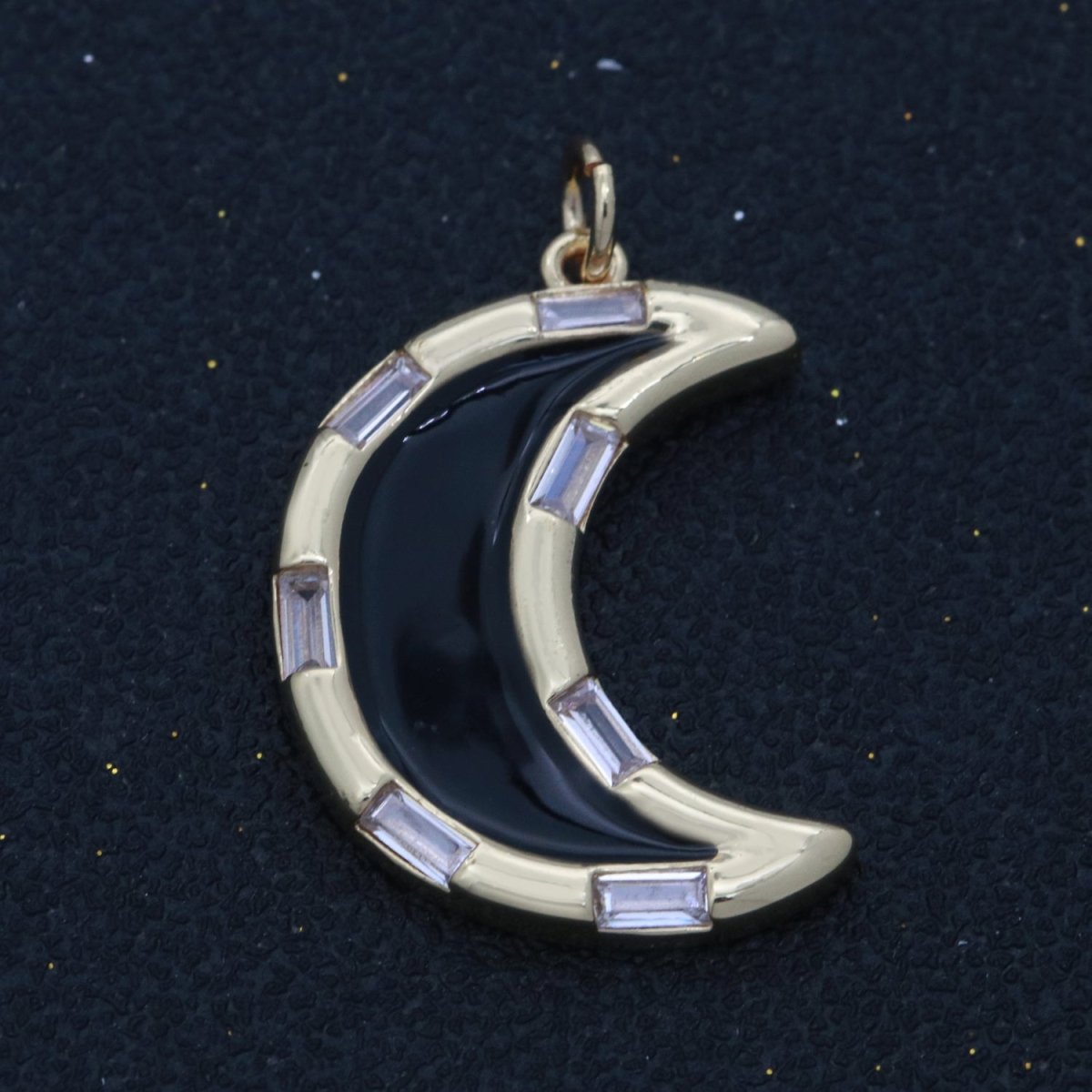 14k Gold Filled Crescent Moon Charm CZ Micro Pave, Enamel Moon Pendant, Celestial Jewelry Cubic Zirconia Charm Bracelet Necklace Earring M-627 - M-636
