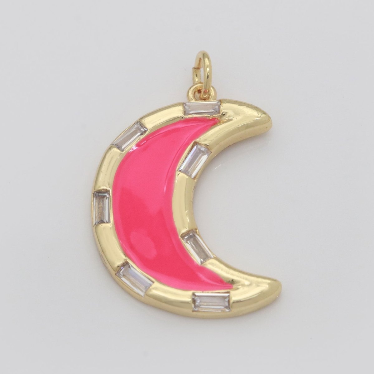 14k Gold Filled Crescent Moon Charm CZ Micro Pave, Enamel Moon Pendant, Celestial Jewelry Cubic Zirconia Charm Bracelet Necklace Earring M-627 - M-636