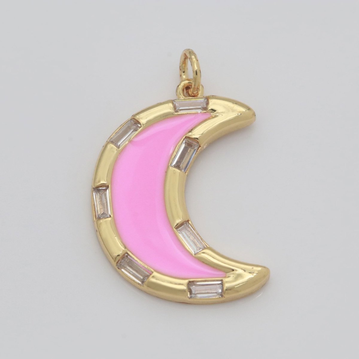 14k Gold Filled Crescent Moon Charm CZ Micro Pave, Enamel Moon Pendant, Celestial Jewelry Cubic Zirconia Charm Bracelet Necklace Earring M-627 - M-636