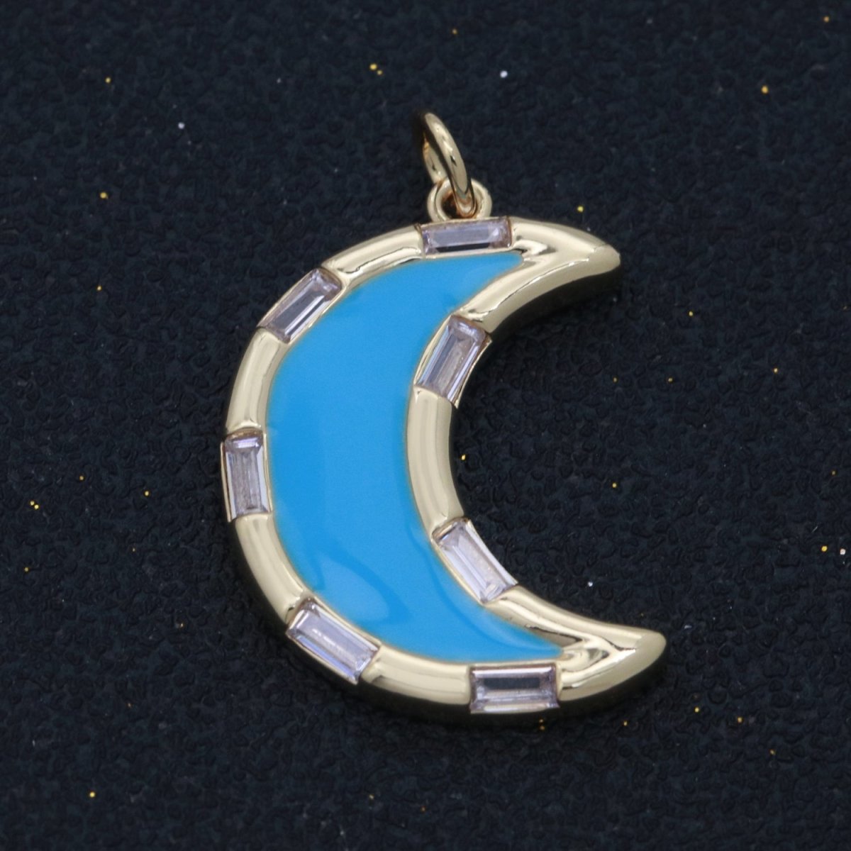 14k Gold Filled Crescent Moon Charm CZ Micro Pave, Enamel Moon Pendant, Celestial Jewelry Cubic Zirconia Charm Bracelet Necklace Earring M-627 - M-636