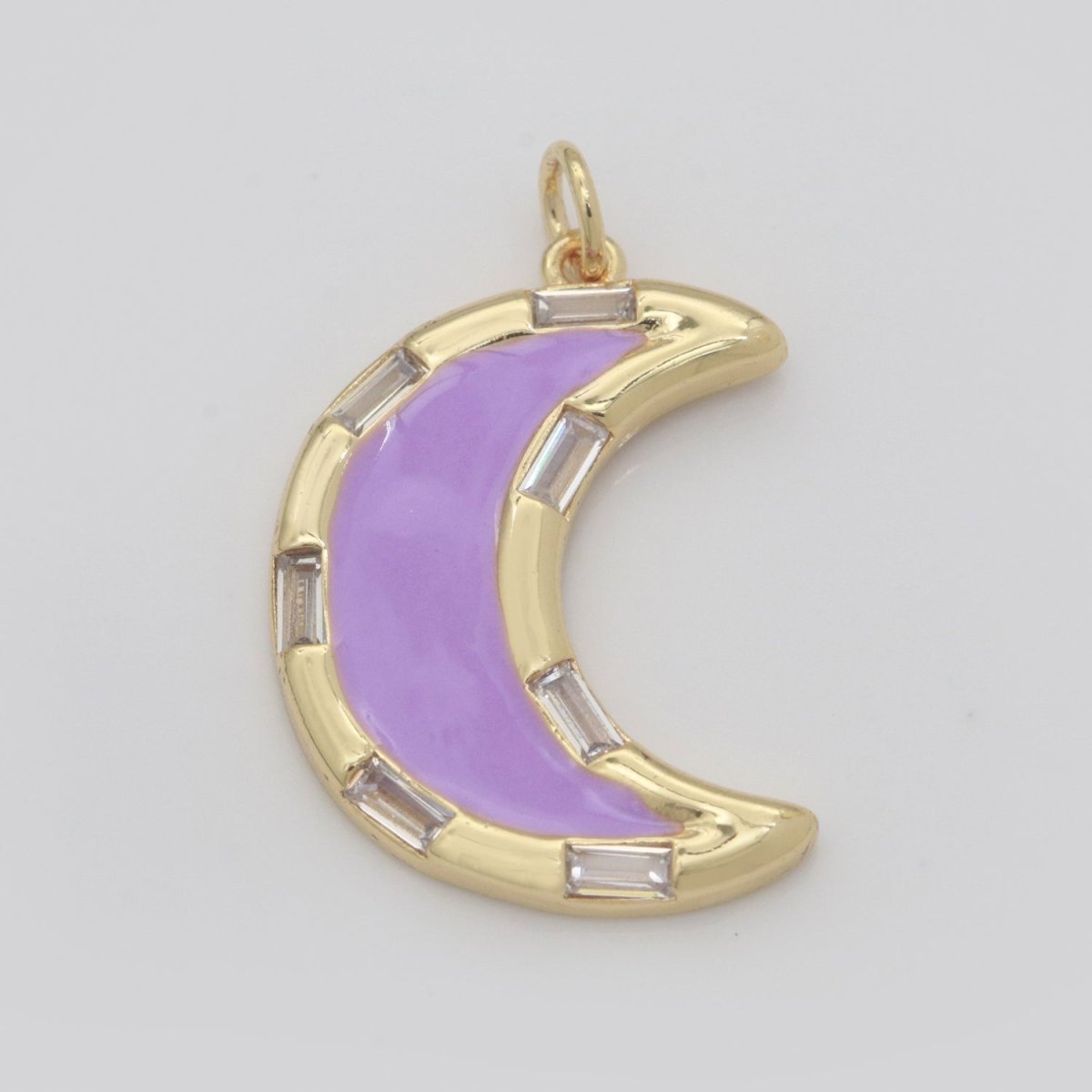 14k Gold Filled Crescent Moon Charm CZ Micro Pave, Enamel Moon Pendant, Celestial Jewelry Cubic Zirconia Charm Bracelet Necklace Earring M-627 - M-636
