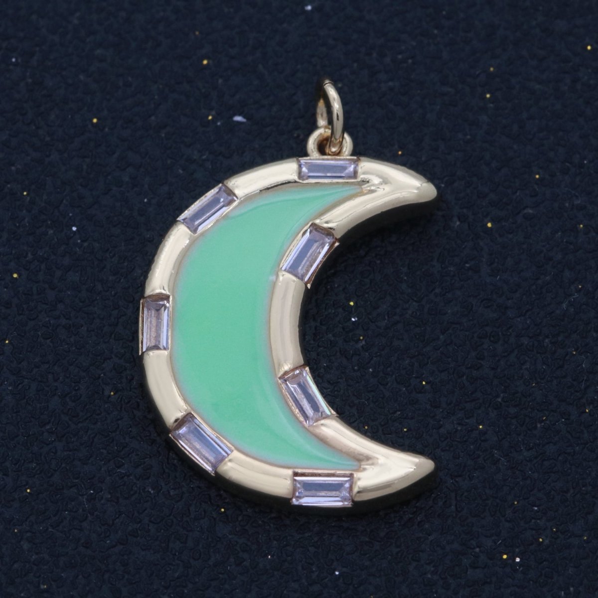14k Gold Filled Crescent Moon Charm CZ Micro Pave, Enamel Moon Pendant, Celestial Jewelry Cubic Zirconia Charm Bracelet Necklace Earring M-627 - M-636