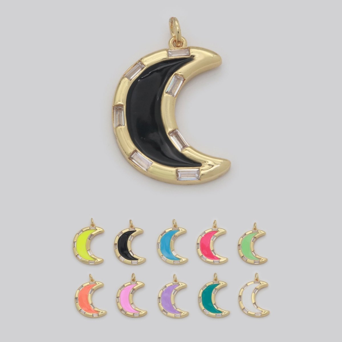 14k Gold Filled Crescent Moon Charm CZ Micro Pave, Enamel Moon Pendant, Celestial Jewelry Cubic Zirconia Charm Bracelet Necklace Earring M-627 - M-636