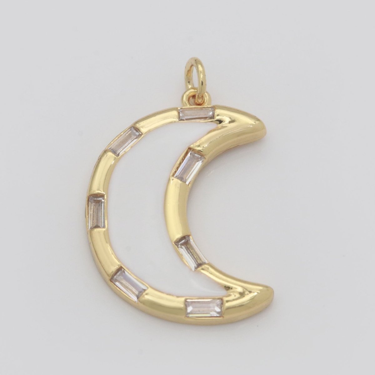 14k Gold Filled Crescent Moon Charm CZ Micro Pave, Enamel Moon Pendant, Celestial Jewelry Cubic Zirconia Charm Bracelet Necklace Earring M-627 - M-636