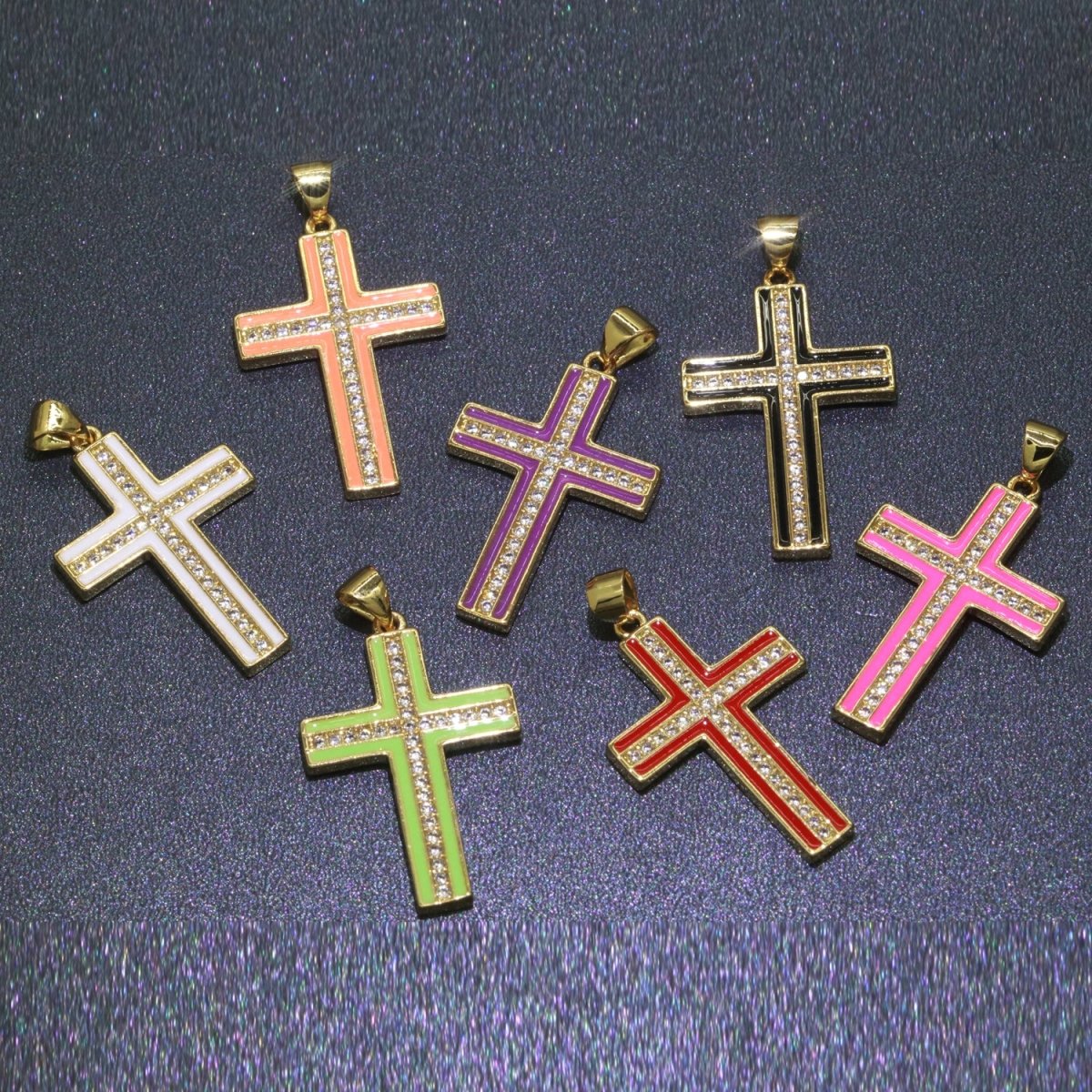 14K Gold Filled Cross Charm, Enamel Cross for Religious Statement Jewelry J-286~J-295