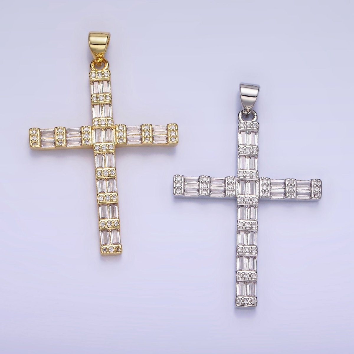 14k Gold Filled Cross Charm with Clear Baguette Stone for Religious Charm | AA1188