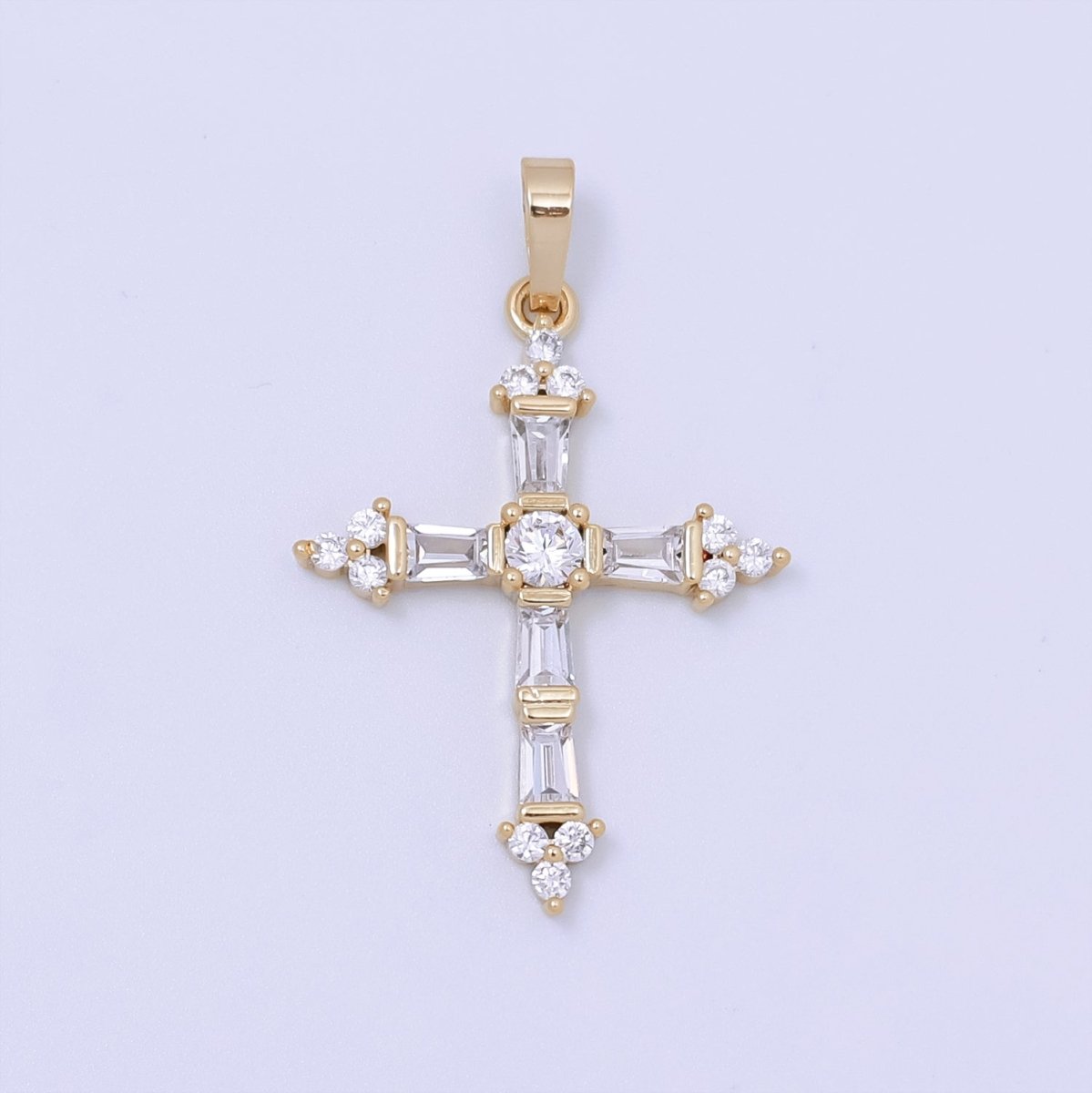 14k Gold Filled Cross Pendant, Cubic Micro Pave Baguette cross charm CZ Pendant Religious Necklace Pendant Jewelry Making J-186 J-868