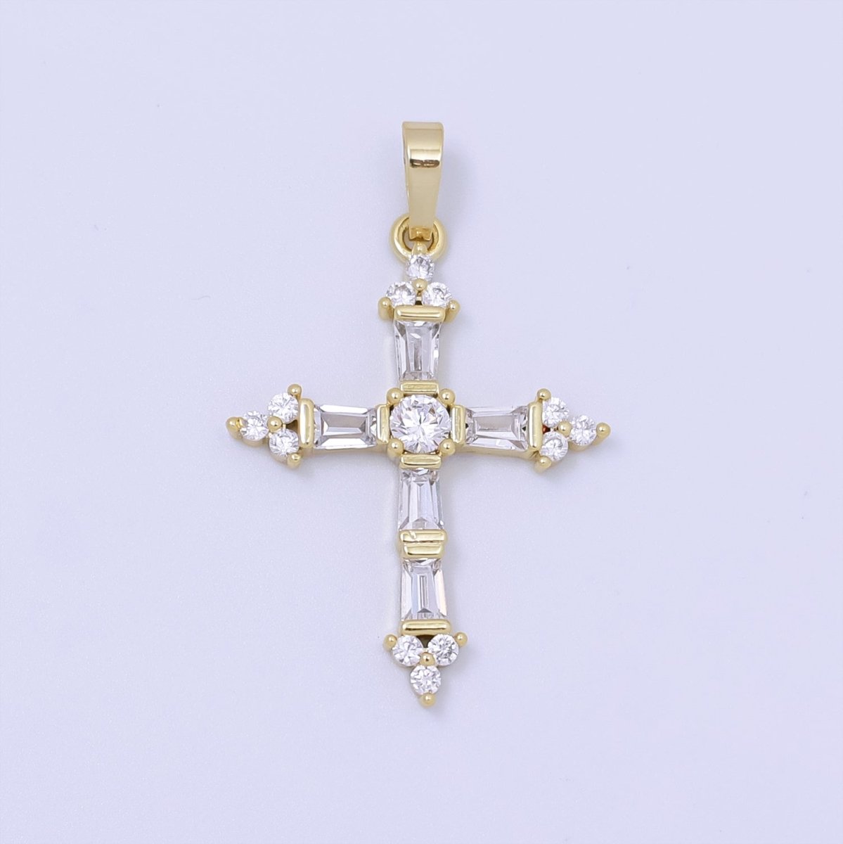 14k Gold Filled Cross Pendant, Cubic Micro Pave Baguette cross charm CZ Pendant Religious Necklace Pendant Jewelry Making J-186 J-868