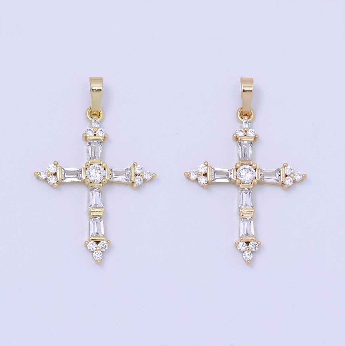 14k Gold Filled Cross Pendant, Cubic Micro Pave Baguette cross charm CZ Pendant Religious Necklace Pendant Jewelry Making J-186 J-868
