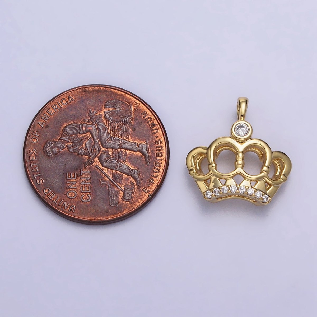 14K Gold Filled Crown Regal Royalty Clear CZ Micro Paved Pendant | AA035 - DLUXCA